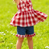 Children's Gingham Bowknot Ruffle Trim Top and Shorts Set - Red