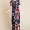 BOMBOM Floral Short Sleeve Maxi Dress - Floral