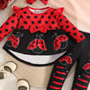 Children's Ladybug Polka Dot Ruffle Trim Top and Pants Set with Headband - Red