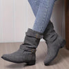 Mid-Calf Buckle Strap Boots - Gray
