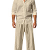Men's Full Size Button Up Shirt and Pants Set Plus Size - Khaki