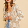Annie Wear Checkered Open Front Drop Shoulder Cardigan - Tan