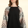 VERY J Printed Long Sleeve Round Neck Knit Top - Black