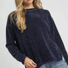 Umgee Round Neck Long Sleeve Side Slit Top - Navy