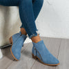 Side Zip Ankle Boots with Block Heel - Blue
