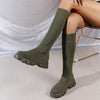 Round Toe Platform Boots - Army Green