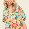 Haptics V Neck Drop Shoulder Hawaiian Woven Top - Coral/Light Blue