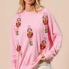 BiBi Sequin Nutcrackers Embroidery Christmas Sweatshirt - LT PINK