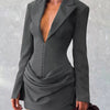 Full Size Blazer-Style Long Sleeve Mini Dress Plus Size - Dark Gray