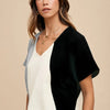 Annie Wear Color Block Cotton Gauze V-Neck Top - BLACK COMBO
