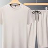 Men's Plus Size Round Neck Short Sleeve Top and Shorts Set - Khaki