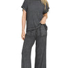 Zenana Ribbed Acid Wash Rayon Top & Pants Set - ASH BLACK