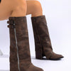 Point Toe Block Heels Boots - Dark Brown