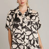Umgee Full Size Two Tone Print Button Down Top with Hidden Plackets Plus Size - Black