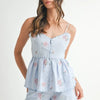 MABLE Stripe Embroidered Peplum Cami and Shorts Set - Blue