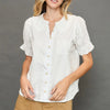 Umgee Peter Pan Collared Button Down Textured Shirt with Ruffled Detail - OFF WHITE
