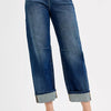 RISEN Slouchy Crop Barrel Cuffed Jeans - DARK