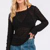 Mittoshop Lettuce Hem Boat Neck Long Sleeve Blouse - Black