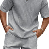 Men's Full Size Zip Collar Short Sleeve Top and Shorts Set Plus Size - Grey