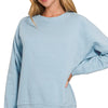 Zenana Fleece Round Neck Ribbed Side Raglan Sweatshirt - ASH BLUE