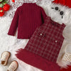 Children's Ribbed Knit Top and Dress Set - Burgundy