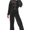 Zenana Velvet Zip Up Hoodie and Pants Set - BLACK