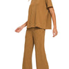 Zenana Slub Short Sleeve T-Shirt and Pants Set - DEEP CAMEL