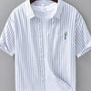 Men's Plus Size Striped Button Up Long Sleeve Shirt - White