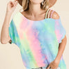 BiBi Tie Dye French Terry Strapped One Shoulder Top - PASTEL TIEDYE