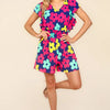 Haptics Floral Smocked Waist Romper with Side Pockets - Navy/Fuchsia