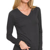 Zenana Brushed Microfiber Long Sleeve V-neck Tee - Black
