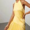 Pleated Halter Neck Maxi Dress - Yellow