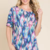 BOMBOM Lightweight Contrast Round Neck Short Sleeve T-Shirt - Royal Blue