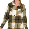 Zenana Oversized Plaid Fleece Shacket - OLIVE