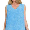Zenana Double Gauze Raw Edge Acid Washed Tank - DEEP SKY