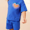 Children's Heart Round Neck Tee and Shorts Set - Royal Blue