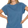 Zenana Textured Knit Jacquard Short Sleeve Top - DUSTY BLUE