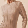 SO ME Ribbed Long Sleeve Mini Sweater Dress - LATTE