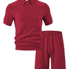 Men's Full Size Textured Polo Shirt and Shorts Set Plus Size - Red