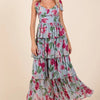 Mittoshop Layered Floral Sweetheart Neck Maxi Dress - Dusty Blue