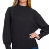 Zenana Viscose Mock Neck Exposed Seam Sweater - BLACK