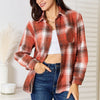 Plaid Collared Neck Long Sleeve Shirt - Caramel