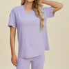 Basic Bae Full Size Ribbed V-Neck Short Sleeve Top and Shorts Set - Lavender