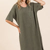 Mittoshop Urban Rib Knit Short Sleeve Tee Dress - Army Green