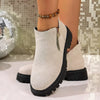 Round Toe Side Zip Ankle Boots - Ivory