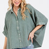 Mittoshop Mineral Wash Gauze Dolman Sleeve Button Down Shirt - DUSTY SAGE