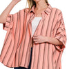 Zenana Woven Yarn-Dye Stripe Oversized Button Down Shirt - CORAL