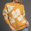 Umgee Floral Long Sleeve Sweater - MUSTARD / CREAM