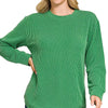 Zenana Full Size Raised Rib Round Neck Long Sleeve Top Plus Size - DK GREEN
