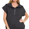 Zenana Scuba Half Zip Top - BLACK